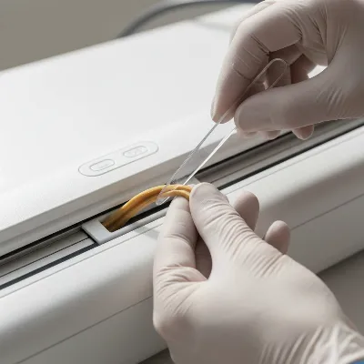 Hands carefully removing an old gasket from a vacuum sealer, demonstrating a step-by-step DIY replacement process with necessary tools like a small pry tool